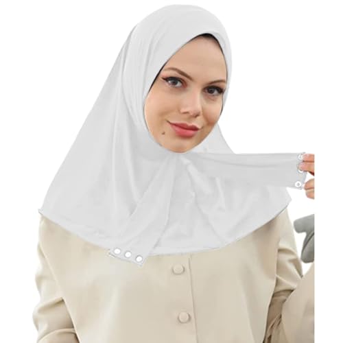 AIBEARTY Women Fashion Instant Muslim Turban Hijab with Snap Fastener Breathable Headscarf Bonnet Cap Turban Hat Shawl - color: Modal White-3 Buttons