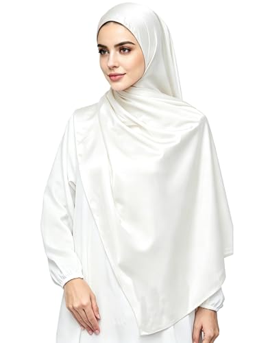 Lina & Lily Luxury Satin Hijab Head Scarf Shawl Wrap for Muslim Women Extra Long - color: Ivory White