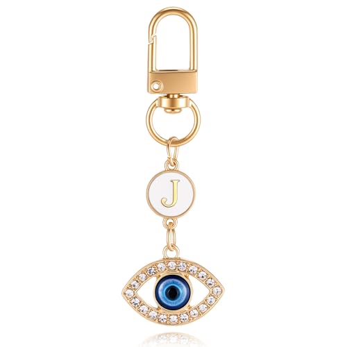 XGALBLA Small Evil Eye Keychains Initial Letter Key Chains for Women Men Car Key Bag Purse Charm- Good Luck Amulet Protection - color: Evil Eye 2-j