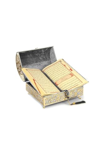 Velvet Cover Quran Set with Treasure Chest Gray Arabic Text Normal Size