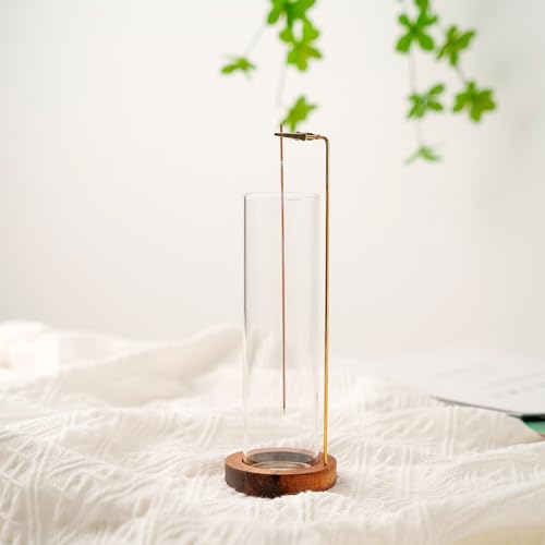 Incense Holder for Sticks, Anti-Ash Flying Incense Burner with 30 Incense Sticks, Detachable Glass Ash Catcher (Wood, Brown) - color: Brown