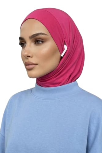 Aisha's Design Practical Cotton Bonnet with Built-In Neck Cover and Ear Access - color: Fuchsia