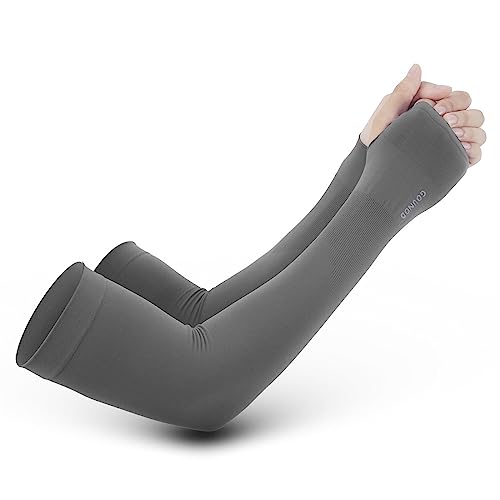 GOUNOD Sun Protection Cooling Arm Sleeves with Thumb Holes - Gardening Outdoors Sports Workouts Sunscreen Arm Sleeves - color: 1 Pair Dark Grey