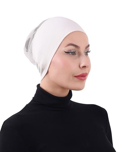 FabNest Chemo Headwear for Men & Women Breathable Cotton Blend Non Slip Cap - color: Ivory
