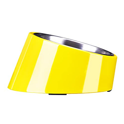 SUPERDESIGN Anti-Vomiting 15° Slanted Pet Bowl, S/0.5 Cup, Yellow | 15° Tilted, Anti-Vomit & Neck Relief, Non-Slip Base, Detachable Stainless Steel Liner, Dishwasher Safe, for Cats & Dogs - color: Bright Yellow, size: S/0.5 Cup