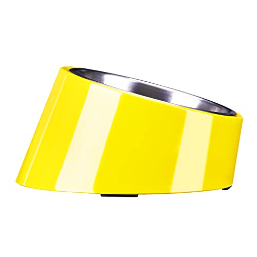 SuperDesign Mess Free 15° Slanted Bowl for Dogs and Cats, Tilted Angle Bulldog Bowl Dog Feeder, Non-Skid & Non-Spill, Easier to Reach Food L/2 Cup Bright Yellow - color: Bright Yellow, size: L/2 Cup