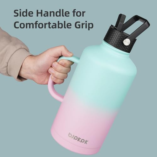 BJPKPK 128oz Insulated Water Bottle with Straw Lid, 1 Gallon Water Jug | Large Stainless Steel Vacuum Insulated Water Jug with 3 Lids, Side Handle & Paracord Strap, BPA-Free Leak-Proof Bottle - color: Vast, style: 128oz-Side Handle