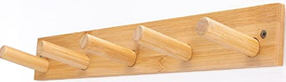 Wall Mounted Coat Rack, 5-Pegs Bamboo Entryway Hat Rack for Wall, Hooks for Hanging Coats and Jackets, Bathroom Kitchen Towel Rack Wall Hangers for Clothes Towel Hats Jackets - size: 5-Hook Rack