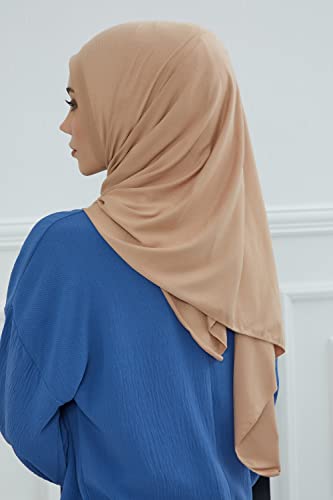 Aisha's Design Jersey Shawl for Women Instant 95% Cotton Modesty Turban Cap Hat Head Wrap Cotton Scarf - color: Sand Brown