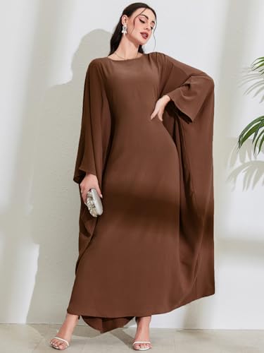 Women's Modest Hidden Adjustable Belt Oversized Abaya Muslim Dress Prayer Robes Kaftans - color: Coffee