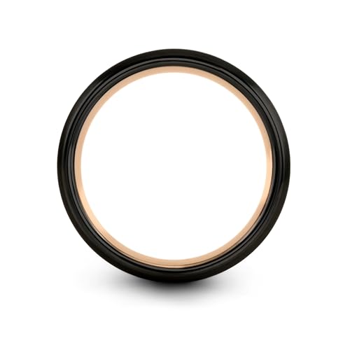 Gift for Muslim Devotee - Prayer Rug Pattern Ring - Black Yellow Rose Gold - Band - Anniversary Wedding - Personalized Custom Engraving - Flat Dome Bevel - 8mm - Men Women - Tungsten Carbide - color: 01 - Rose Gold Black Tungsten