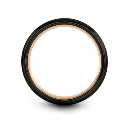 Gift for Muslim Devotee - Prayer Rug Pattern Ring - Black Yellow Rose Gold - Band - Anniversary Wedding - Personalized Custom Engraving - Flat Dome Bevel - 8mm - Men Women - Tungsten Carbide - color: 01 - Rose Gold Black Tungsten