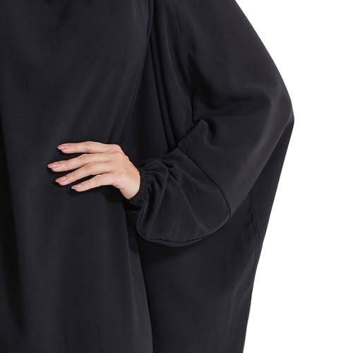 Lmdudan Muslim Women Islamic Full Cover Prayer Dress Long Sleeve Loose Abaya Hijab Outfit 2026 Ramadan Modest Prayer Clothes - color: Black, size: Medium