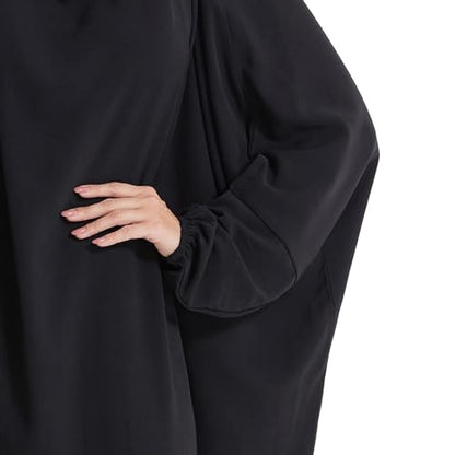 Lmdudan Muslim Women Islamic Full Cover Prayer Dress Long Sleeve Loose Abaya Hijab Outfit 2026 Ramadan Modest Prayer Clothes - color: Black, size: Large
