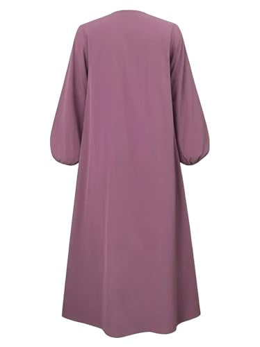 Womens Abaya Muslim Prayer 2 Pockets Long Sleeve Front Button Maxi Dresses Casual Islamic Clothes - color: Mauve, size: Medium