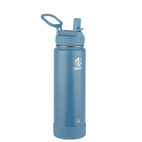 Takeya 24 oz Actives Stainless Steel Water Bottle with Straw Lid – Leakproof, Double-Wall Insulated, Keeps Drinks Cold 24 hrs/Hot 12 hrs, BPA-Free, Powder-Coated, Gym & Travel, Bluestone - color: Bluestone, size: 24 Ounces