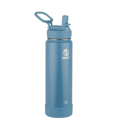 Takeya 24 oz Actives Stainless Steel Water Bottle with Straw Lid – Leakproof, Double-Wall Insulated, Keeps Drinks Cold 24 hrs/Hot 12 hrs, BPA-Free, Powder-Coated, Gym & Travel, Bluestone - color: Bluestone, size: 24 Ounces