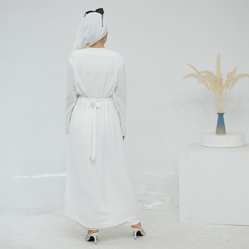 IDOPIP Muslim Women 2-Piece Set Long Sleeve Ramadan Islamic Abaya Dress Shirt with Pants Loose Fit Casual Dubai Prayer Outfit - color: White, size: X-Large-XX-Large
