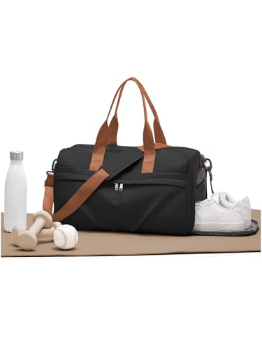 Gym Bag for Women Men with Shoe Compartment, Sport Duffel Bag, Waterproof Travel Weekender Overnight Carry on Bag for Yoga with Trolley Sleeve, Black Brown - color: A10-Black Brown