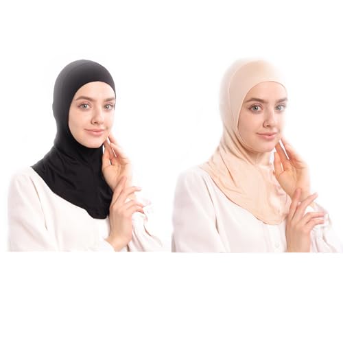 Modal Jersey Muslim Amira Instant Hijab Scarf for Women Jersey Hijab Undercaps - color: Black+beige