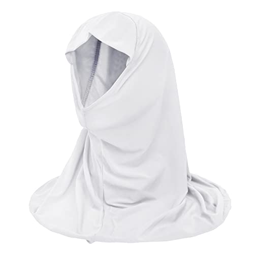 Girls Instant Hijab Muslim Arab Scarf Shawls Neck Wrap Kids Islamic Solid Color Headscarf Turban for 7-12 Years Old - color: White