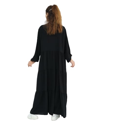 Prlemend Two-Pieces Abaya for Women Muslim Robe with Belt Prayer Dress Set | 2PCs, with Belt, Cake Skirt - color: Black, size: Large