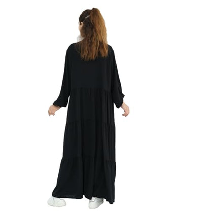 Prlemend Two-Pieces Abaya for Women Muslim Robe with Belt Prayer Dress Set | 2PCs, with Belt, Cake Skirt - color: Black, size: Large