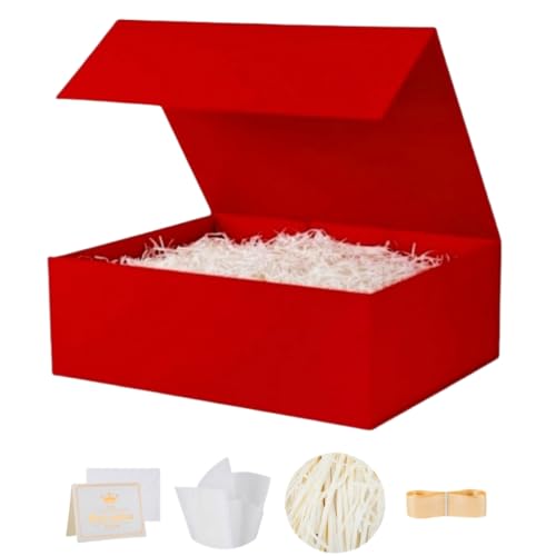 UoeRing 1 Pcs Red Gift Box Large 11.5x8x4 Inch with Magnetic Lid | Collapsible Luxury Present Box,for Birthday,Christmas Holiday Gift Includes Card,Ribbon,Tissue Paper & Shredded Filler - color: 13.5x11.8x4.7 Inch-Red-Pack of 1