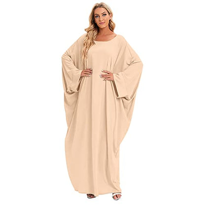 Muslim Dress for Women Pakistani Kaftan Abaya Robe + Hijab Arabic Islamic Prayer Clothes Dubai Outfits - color: Apricot Set