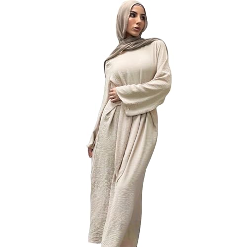 Abaya Dress for Muslim Eid Prayer Jilbab Dubai Women Maxi Kaftan Islamic Salah Dress Soft Muslim Women Clothes - color: Beigea, size: Large