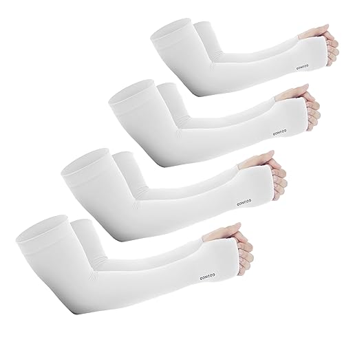 GOUNOD Sun Protection Cooling Arm Sleeves with Thumb Holes - Gardening Outdoors Sports Workouts Sunscreen Arm Sleeves - color: 4 Pairs White