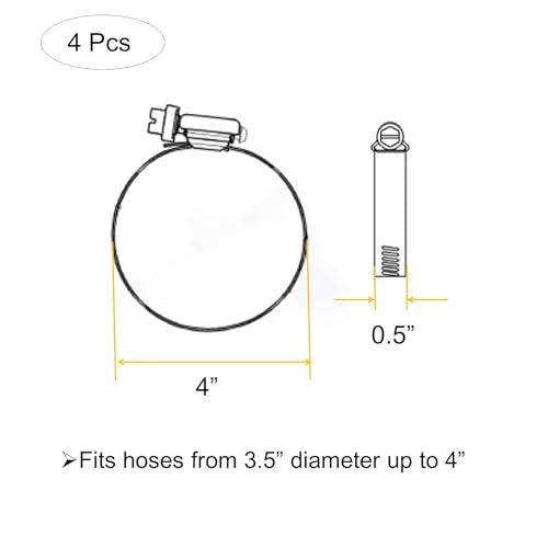 Upgraded Version 4" (Diameter) Thicken Adjustable 304 Stainless Steel Duct Clamps Pipe Clamp Air Ducting Clamp worm drive hose clamps (4Pcs, 91mm-114mm) - size: T 4" -4Pcs