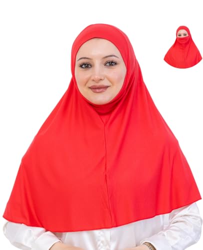 Prien Easy To Wear Hijab For Women, Muslim Instant Turban With Niqab, Islamic Clothes, Soft Scarf For Prayer, Abaya, Khimar - color: Brink Pink