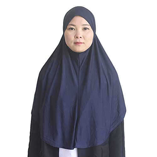 Women's Instant Hijab Muslim Headscarf Prayer Scarf Soft Breathable Stretchy Wrap - color: Navy Blue