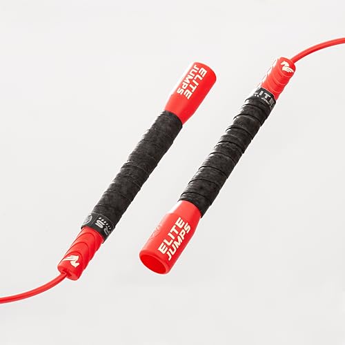 Elite Jumps Freestyle PVC Jump Rope Bundle - Premium Quality Adult Jump Ropes for Fitness - Lightweight Cardio Skipping Jump Rope for Exercise and Training - Unbreakable Grip Tape Handles - color: Red