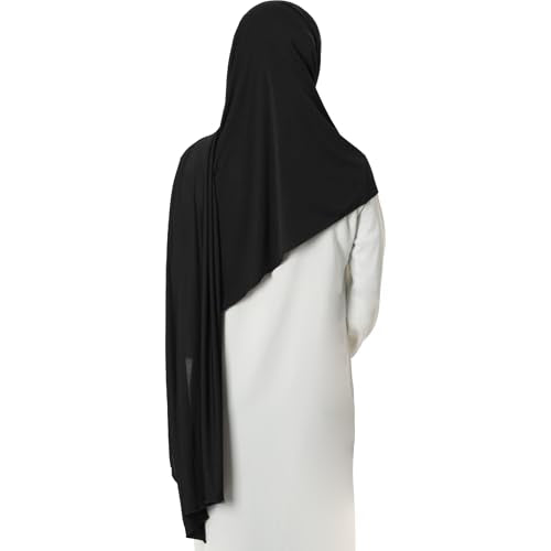 khalat Instant Hijab 여성용 무슬림 샤이니 라인스톤 데일리 스카프 부드럽고 신축성 있는 단색 이슬람 기도 히잡 - color: 블랙.