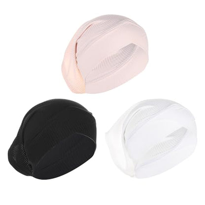 PURFUN 3 Pcs Muslim Inner Hijab Caps Women Solid Color Under Hijab Caps Stretchy Breathable Full Cover Undercap Tube Bonnet - color: Black+white+beige