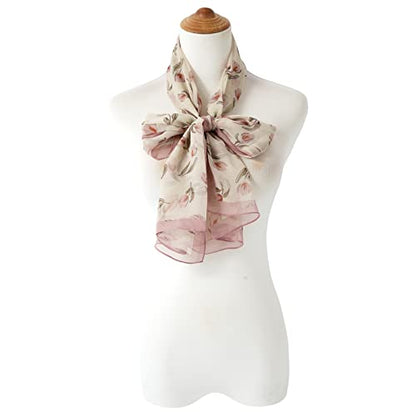 E-Clover Women Soft Floral Print Shawl Chiffon Sheer Scarf - color: Beige Pink Floral