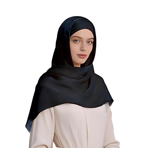 Organza Sheen Shimmer Crepe Hijab Scarf for Women Lightweight Sheer Shawl Wrap for Wedding and Evening Dresses - color: Black