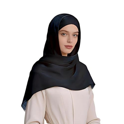 Organza Sheen Shimmer Crepe Hijab Scarf for Women Lightweight Sheer Shawl Wrap for Wedding and Evening Dresses - color: Black