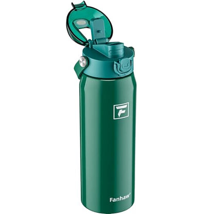 Fanhaw 24 oz Insulated Stainless Steel Water Bottle with 2-in-1 Straw& Chug Lid, Leakproof Wide Mouth Vacuum Bottle for School, Sports, Kids, Teens& Adults, Back to School Essentials (Mars Green) - color: Mars Green