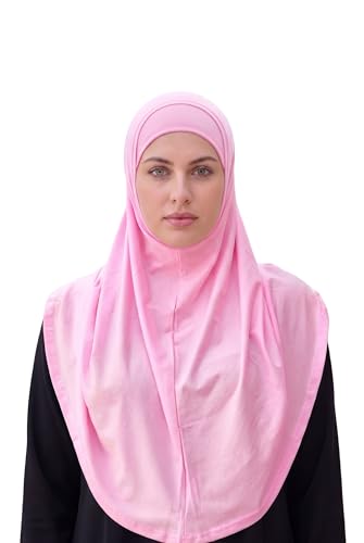 SARJANA Women's Solid Color Cotton Hijab with Under Scarf Cap Ready to Wear Stretch Scarves Long Scarfs FREE SIZE - color: Baby Pink