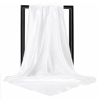 vimate 35" Square Silk Like Head Scarf - Women's Fashion Satin Scarf Bandana for Hair Wrapping at Night. - color: B#. White