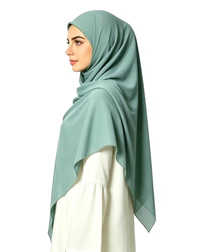 Lina & Lily Premium Chiffon Hijab Head Scarf Shawl Wrap for Muslim Women Square 58'' x 58'' - color: Sage Green