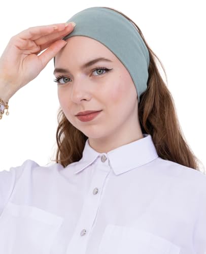 Prien Women Cotton Hijab Cap, Stretchy Head Cover, Pre-Sewn Inner Muslim Scarf Undercap, Non Slip Headband for Daily Wear - color: Light Green