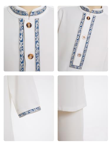 IBTOM CASTLE Muslim Baby Boys Clothes Toddler Kids Abaya Kaftan Islamic Robe Pants Head Scarf Ramadan Eid Prayer Outfit - color: White, size: 2-3T