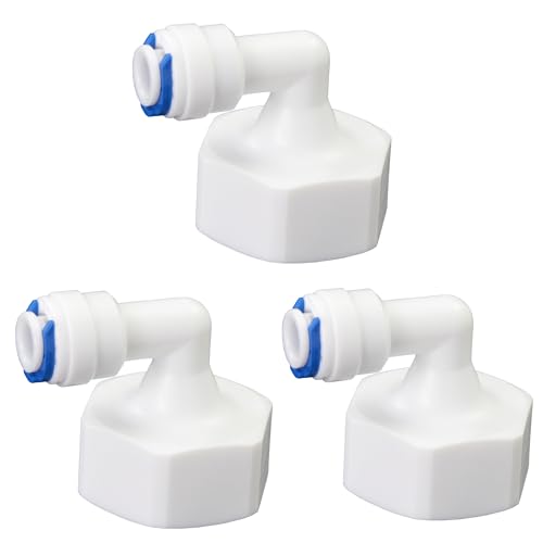 3/4"F Elbow to 1/4" Push-Fit Adapter, 3 Pcs | Plastic RO water filter hose connector for garden hoses, pre-filters & purifiers — fits RO/RODI & standard filters. - style: 1/4” Tube to 3/4” Female Thread Elbow