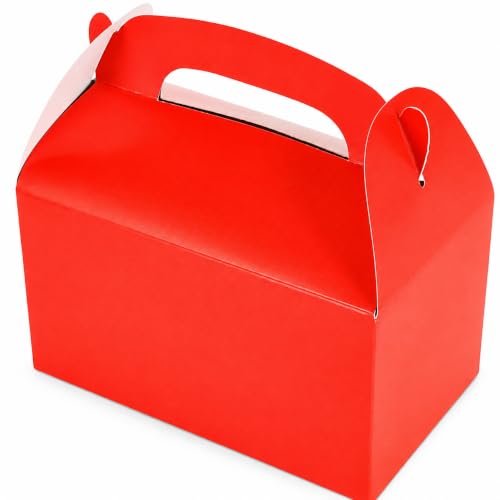 The Dreidel Company 25-Count Red Gable Treat Boxes, Party Favors, 6.25" x 3.5" x 3.5" Inch Box, 25-Pack (Red) - color: Red