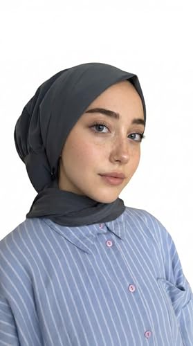 Instant Hijab Scarf for Women – Soft, No-Iron, No-Pins, Ready-to-Wear Hijab – Stretchy & Lightweight Polyester Fabric - color: C10 Antrasite