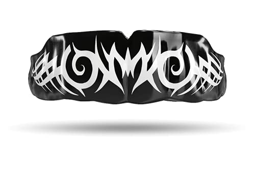 Impact Mouthguard Boxing, MMA, Muay Thai Sports Mouthguards for Youth Adults, Professional Custom-Fit, Tribal White on Black - color: White on Black
